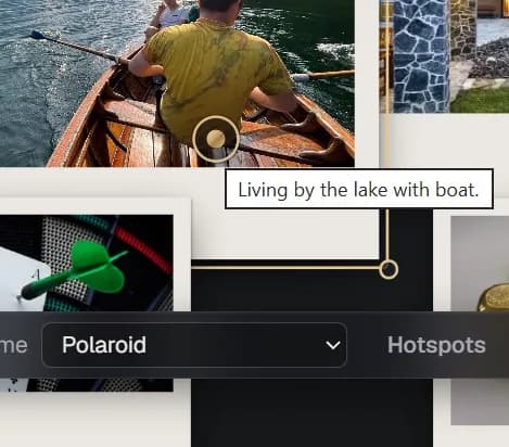 A photo on the board with a point showing the note about living by the lake with a boat